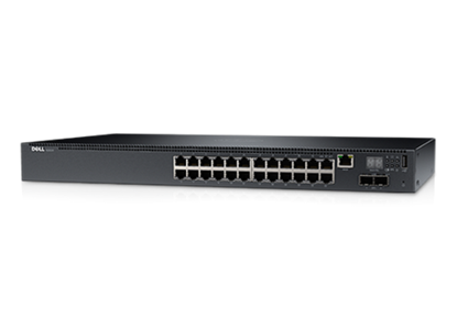 Picture of Dell Networking N1524P, PoE+, 24x 1GbE + 4x 10GbE SFP+ fixed ports, Stacking, IO to PSU airflow, AC (42DEN210-AEVY)